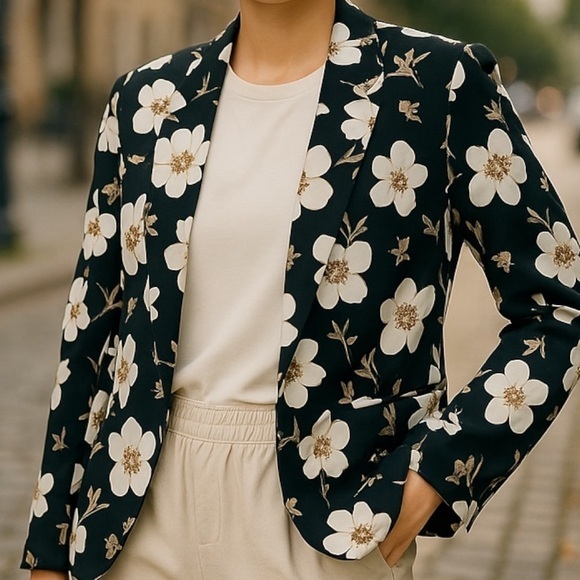 LOFT Jackets & Blazers - LOFT Black and Cream Floral Blazer